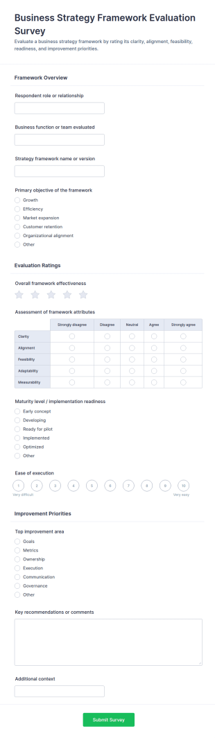 Business Strategy Framework Evaluation Survey Form Template
