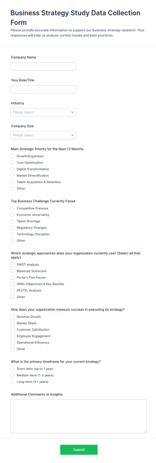 Business Strategy Study Data Collection Form Template