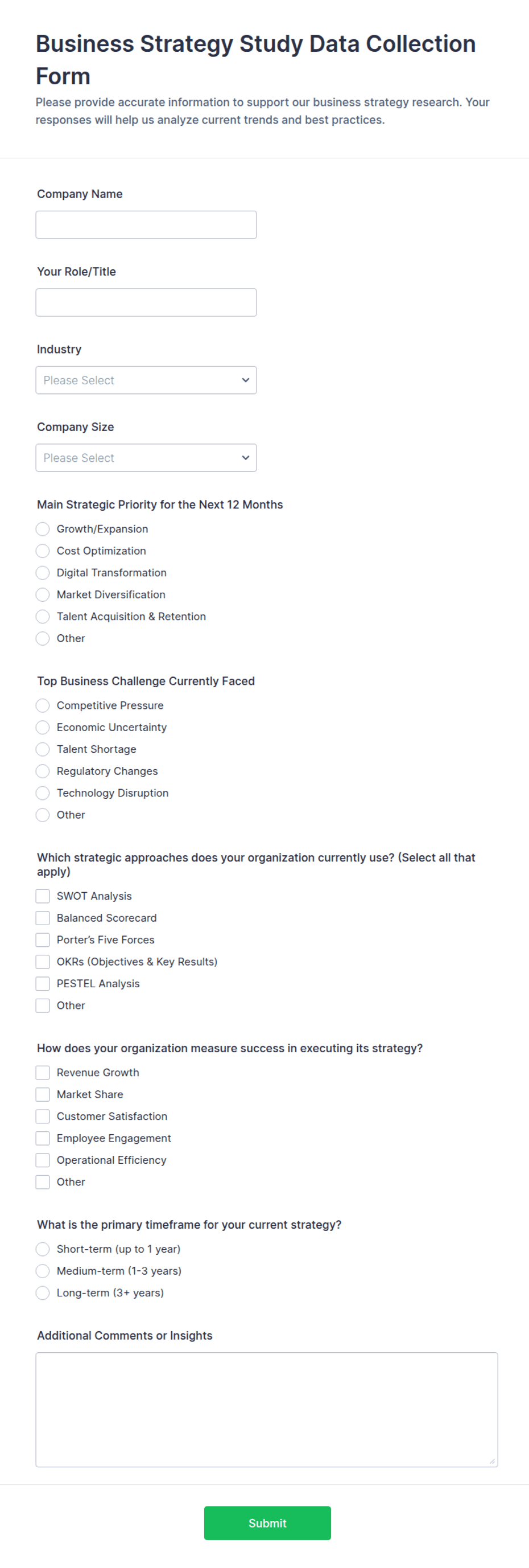 Data Collection Document Example Business Strategy Study Data Collection Form Template | Jotform