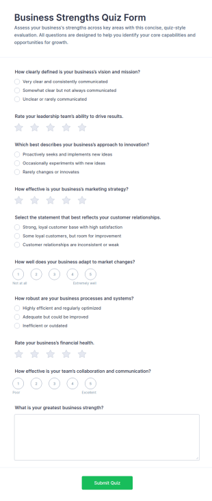 Business Strengths Quiz Form Template
