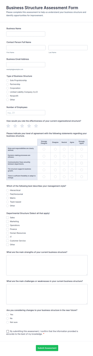 Business Structure Assessment Form Template