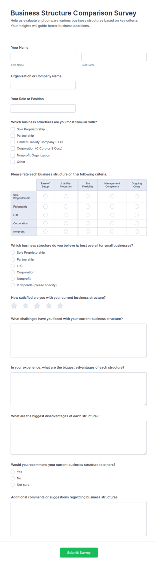 Business Structure Comparison Survey Form Template