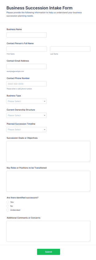 Business Succession Intake Form Template