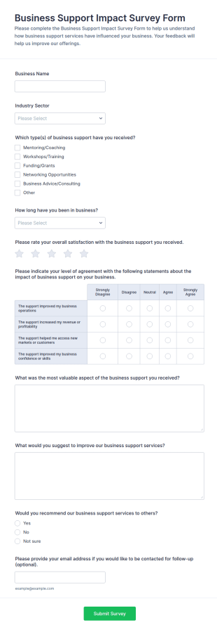 Business Support Impact Survey Form Template