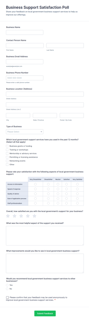 Business Support Satisfaction Poll Form Template