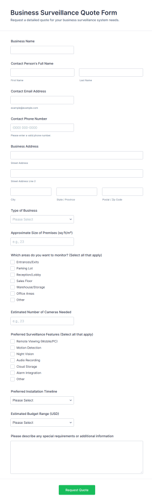 Business Surveillance Quote Form Template