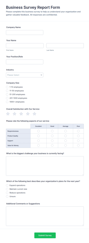 Business Survey Report Form Template