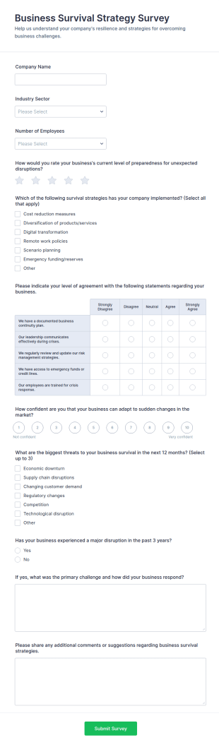 Business Survival Strategy Survey Form Template