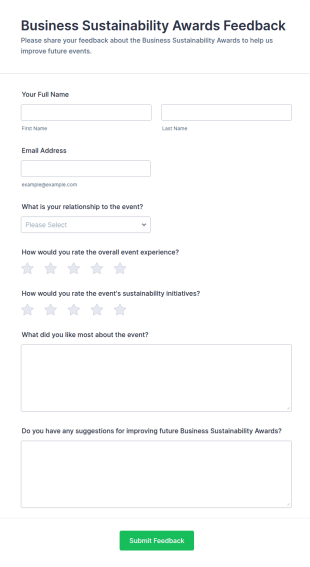 Business Sustainability Awards Feedback Form Template