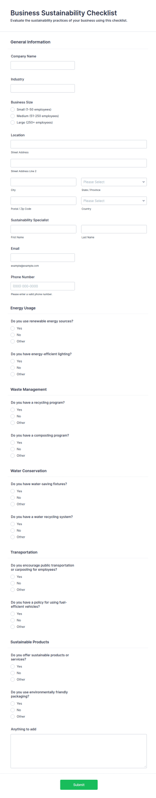 Business Sustainability Checklist Form Template