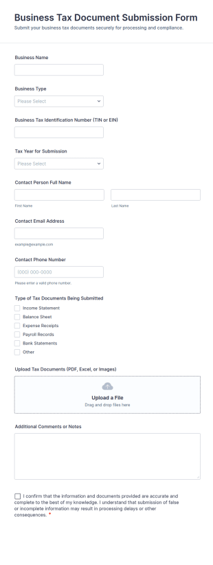 Business Tax Document Submission Form Template