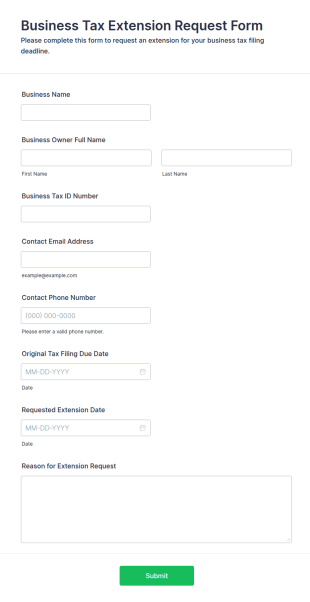 Business Tax Extension Request Form Template