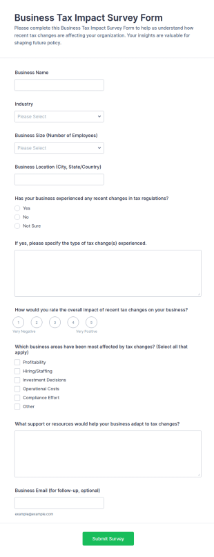 Business Tax Impact Survey Form Template