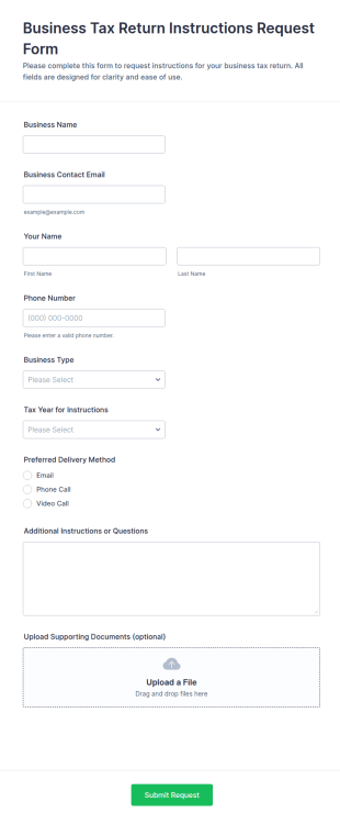 Business Tax Return Instructions Request Form Template