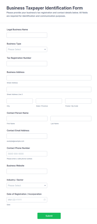 Business Taxpayer Identification Form Template