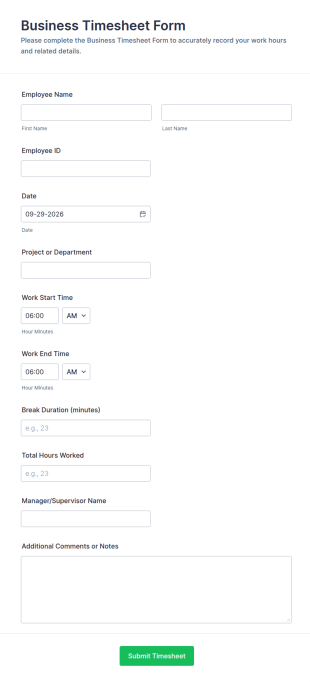 Business Timesheet Form Template