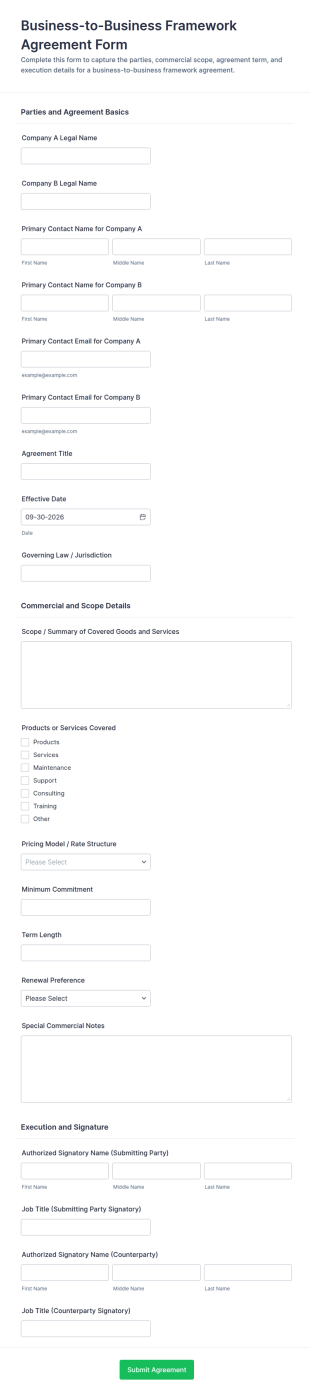 Business To Business Framework Agreement Form Template