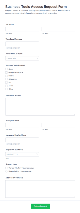 Business Tools Access Request Form Template