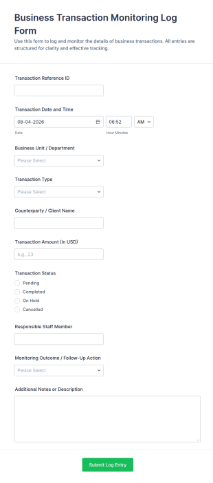 Business Transaction Monitoring Log Form Template