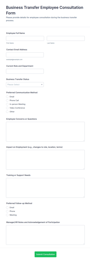 Business Transfer Employee Consultation Checklist Form Template