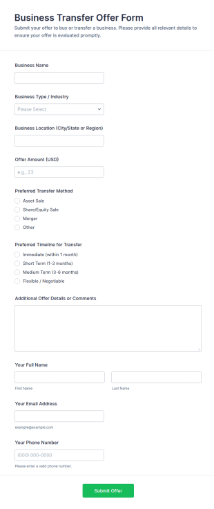 Business Transfer Offer Form Template