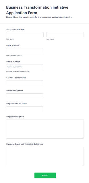 Business Transformation Initiative Application Form Form Template