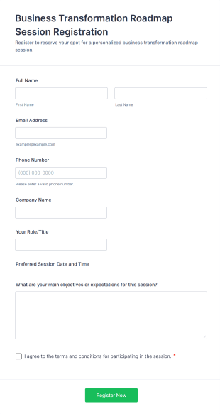Business Transformation Roadmap Session Registration Form Template