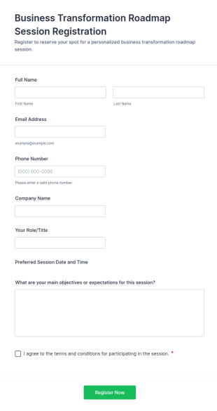 Business Transformation Roadmap Session Registration Form Template