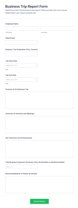Business Trip Report Form Template