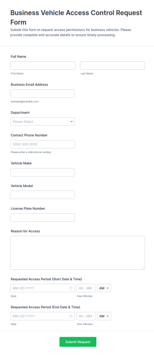 Business Vehicle Access Control Request Form Template