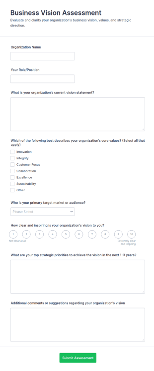 Business Vision Assessment Form Template