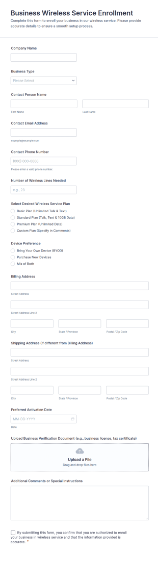 Business Wireless Service Enrollment Form Template