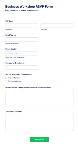 Business Workshop RSVP Form Template