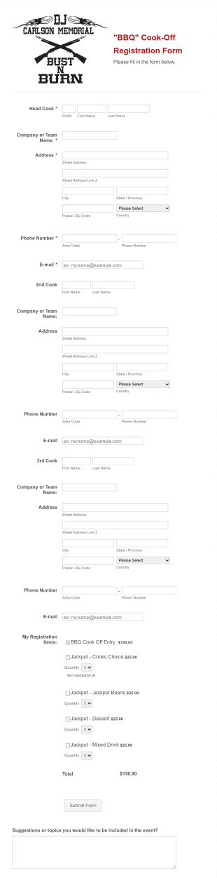 BUSTNBURN BBQ Registration Form Template