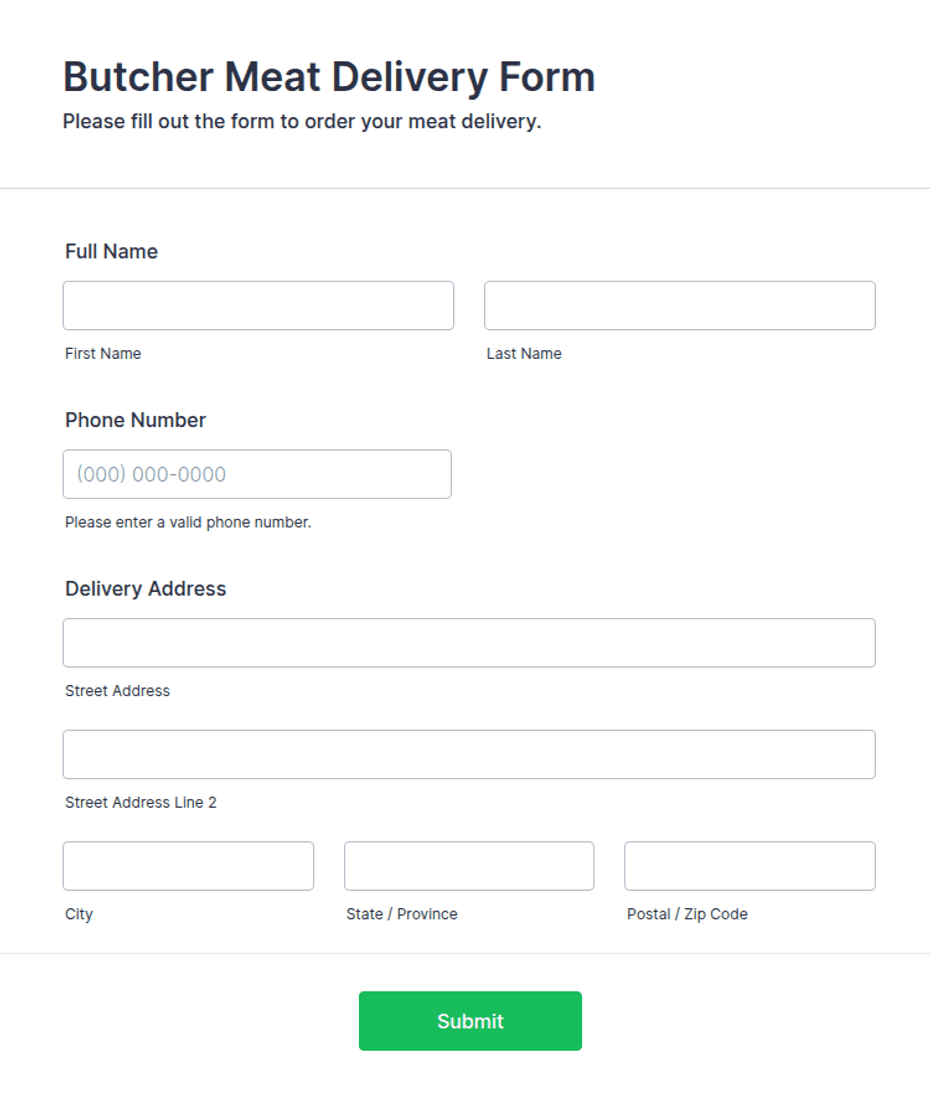 Butcher Meat Delivery Form Template | Jotform