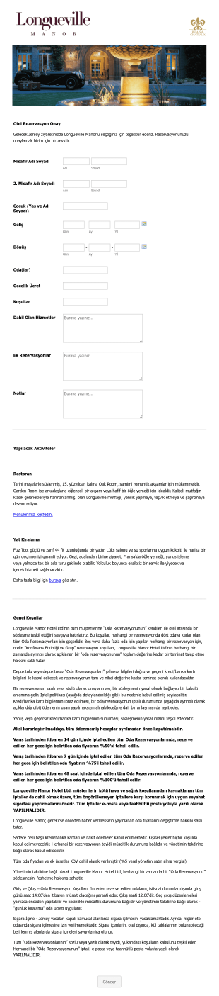 Butik Otel Rezervasyon Form Template