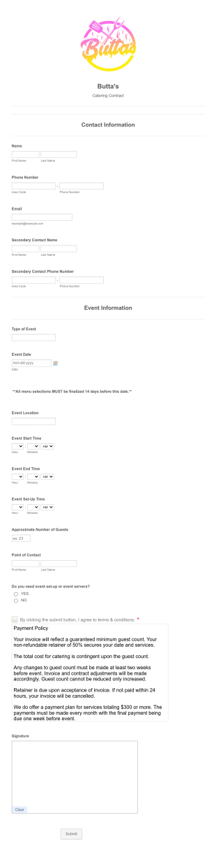 Butta's Catering Contract Form Template