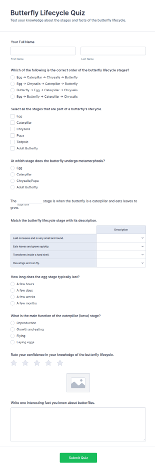 Butterfly Lifecycle Quiz Form Template