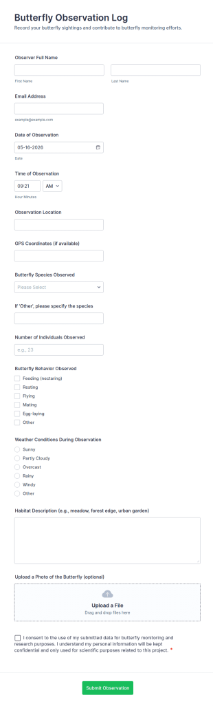 Butterfly Observation Log Form Template