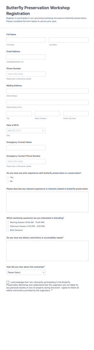 Butterfly Preservation Workshop Registration Form Template