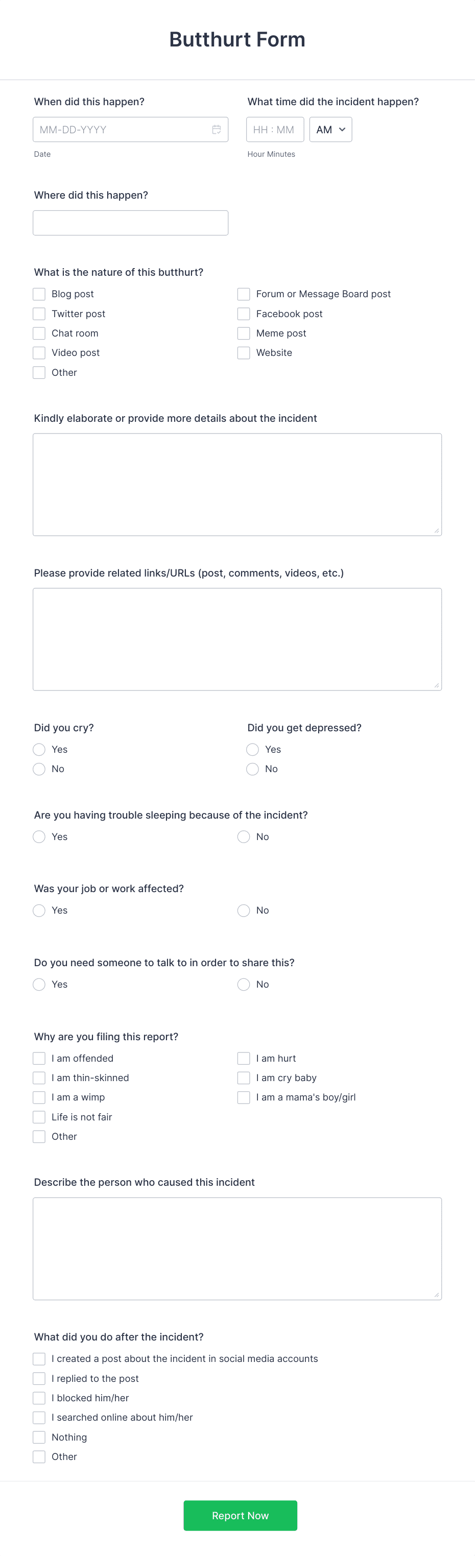 Butthurt Form Template | Jotform butthurt-form-template-jotform