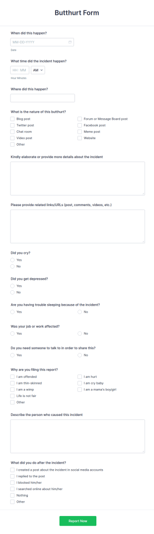 Butthurt Form Template