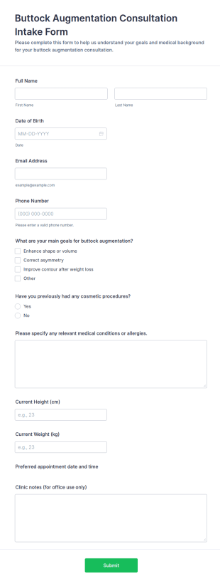 Buttock Augmentation Consultation Intake Form Template
