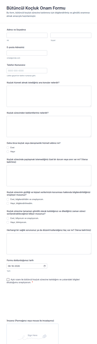 Bütüncül Koçluk Onam Form Şablonu