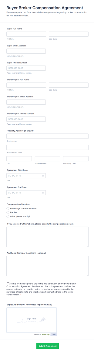 Buyer Broker Compensation Agreement Form Template