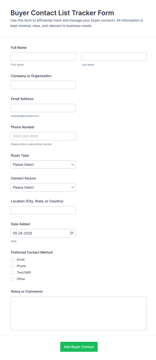 Buyer Contact List Tracker Form Template