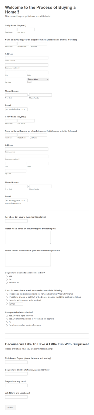 Buyer Information Form Template