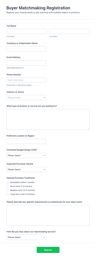 Buyer Matchmaking Registration Form Template