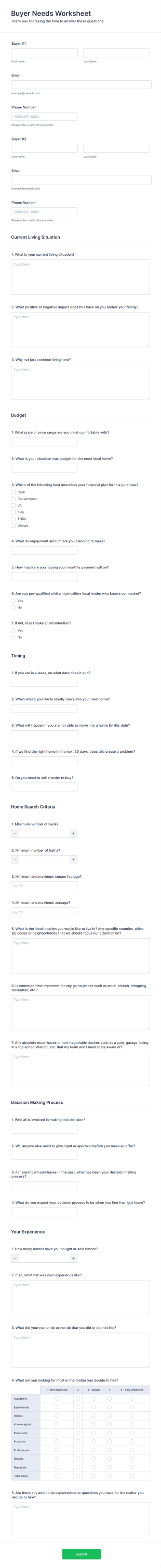 Buyer Needs Worksheet Form Template | Jotform