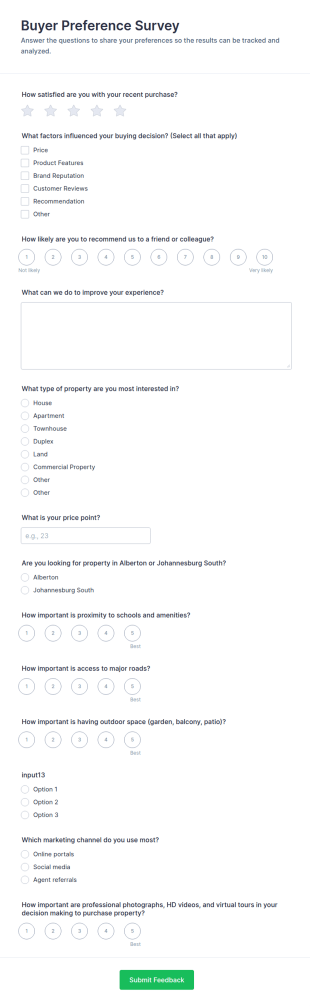 Buyer Preference Survey Form Template